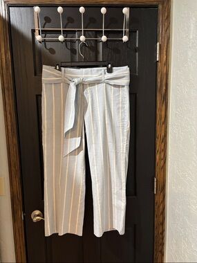 Banana Republic Pale Blue and White Striped Cropped Trousers